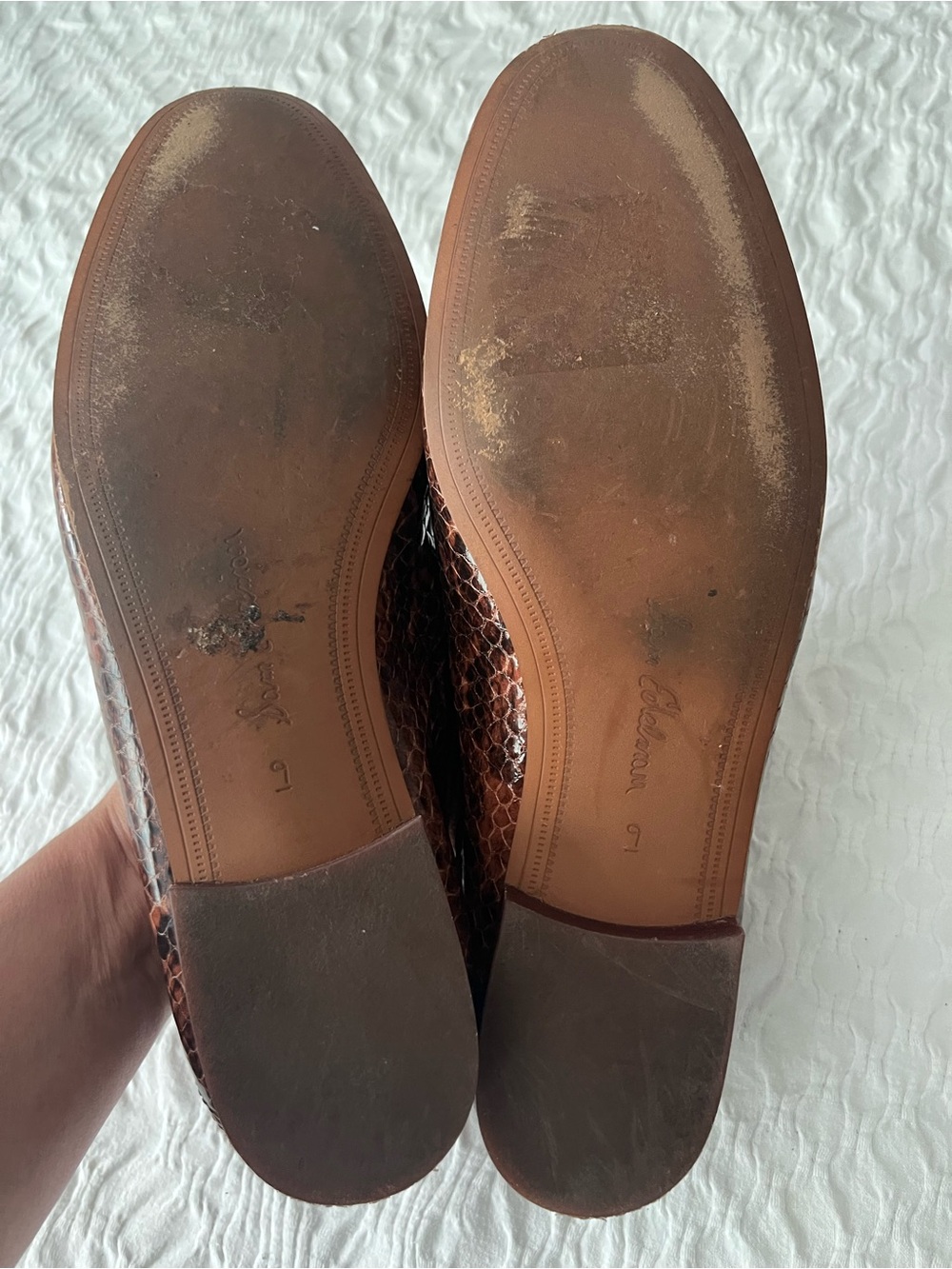 Sam Edelman Brown leather Snake-Print Loafers with Gold  Hardware 9 - Picture 4 of 4